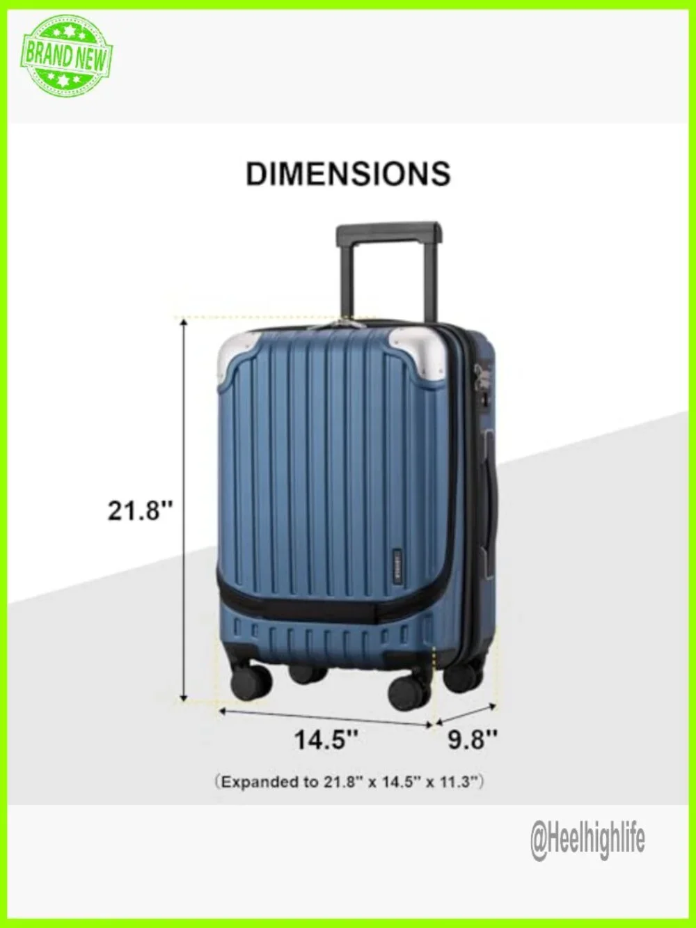 20 Inch Expandable Hard Shell Carry-On Luggage with Spinner Wheels - Picture 3 of 6